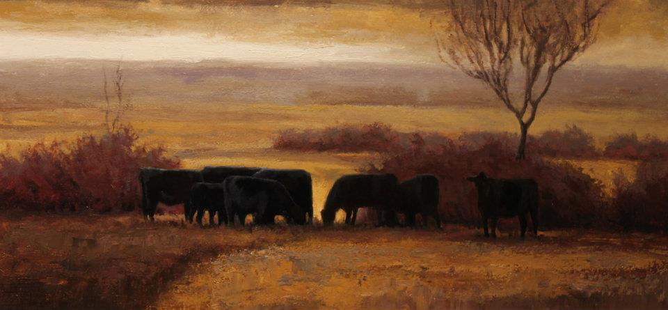 12"x24" fine art painting of cows 