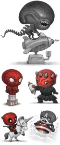 an alien, a spider boy, and other little super heroes. 