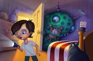 Finished Illustration of Monster Hiding in little boy's bedroom